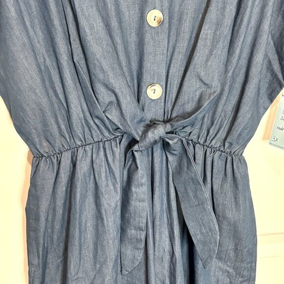 NWT No Less Than Chambray Short Sleeve Tie Waist Wide Leg Jumpsuit 3X - Picture 4 of 10